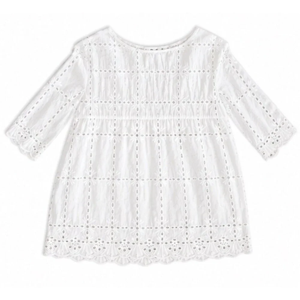 Miss Kelly 1999 White Eyelet Blouse Top Women Sz L Boho Cottagecore 1449N5 - Picture 3 of 7